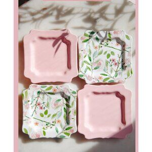Sweet Laurel Dessert Plates Set Of 4 Pink Floral 5 3/4" Square